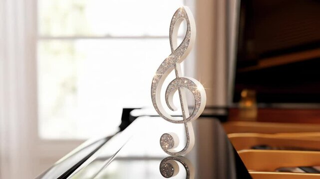 Sparkling treble clef on a grand piano high quality music image