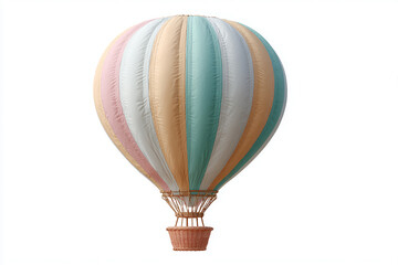 Colorful pastel hot air balloon with wicker basket isolated on white background