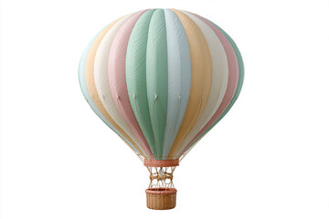 Naklejka premium Colorful pastel hot air balloon with wicker basket isolated on white background