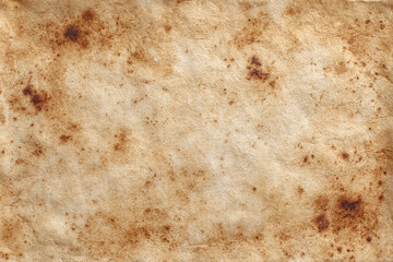 Aged and stained parchment paper texture with vintage brown grunge background effect