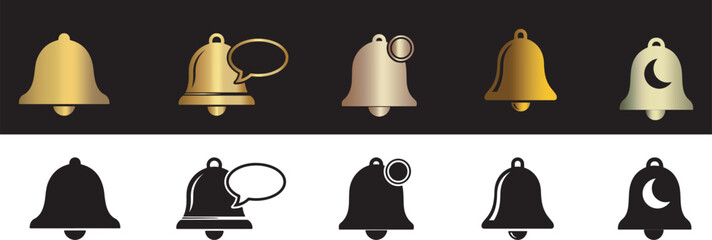 Gold Notification Bells for App Alerts, Night Mode, Message Popups, Badge Updates, Digital UI