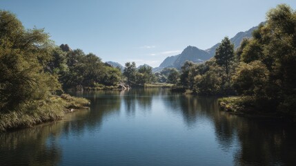 Obraz premium Serene Waters: A picturesque lakeside scene nestled among majestic mountains