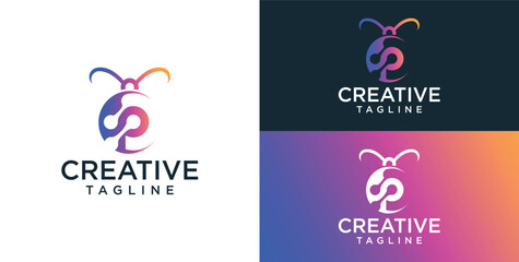 Insect vector logo with colorful technology concept