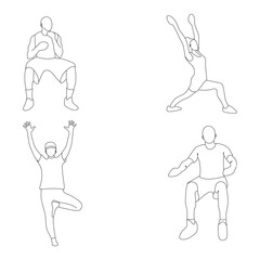 Set of the yoga poses line art vector illustration on the white background.Minimalist Line Illustrations Depicting Diverse Poses and Movements in Exercise