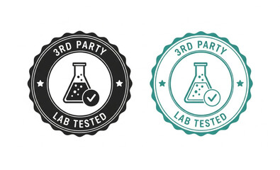 3rd party lab tested stamp with flask on white background