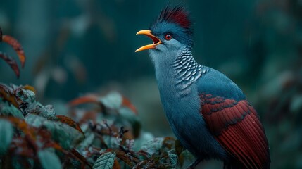 Vibrant Blue And Red Tropical Bird In Rainforest