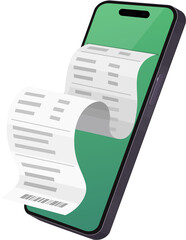 스마트폰과 영수증이 표시된 디지털 영수증을 표현한 일러스트