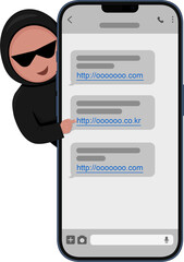 스마트폰을 이용한 사이버 범죄자 일러스트