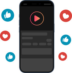 동영상 앱을 실행한 스마트폰과 추천 메뉴 버튼들