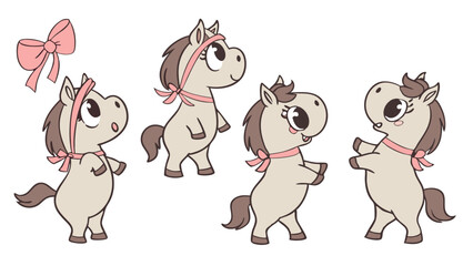 6 pcs cute horse isolated on white background