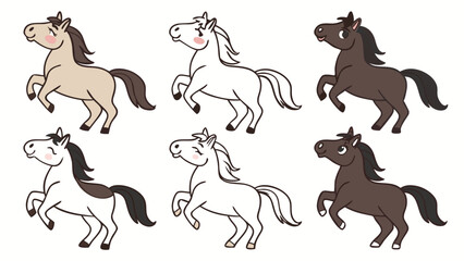 6 pcs cute horse isolated on white background