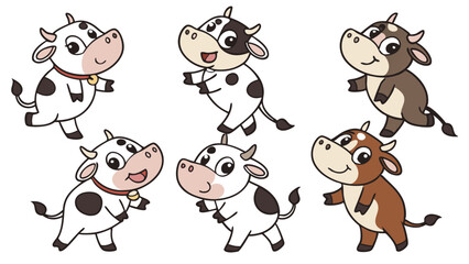 6 pcs cute cow isolated on white background