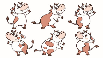 6 pcs cute cow isolated on white background