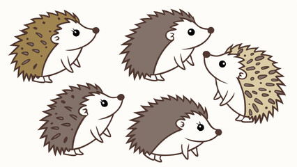 6 pcs cute hedgedog isolated on white background