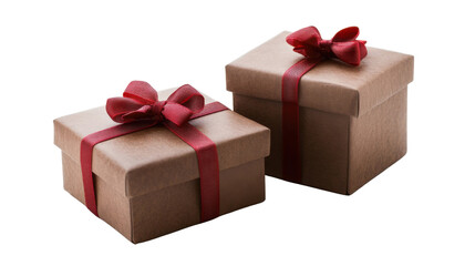 Obraz premium two brown gift box with red ribbon on white background