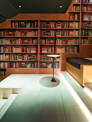 Mall interior with library theme photographed from the side