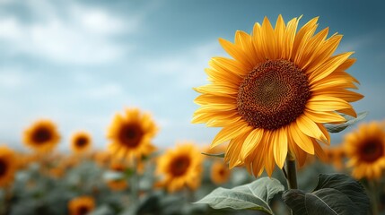 Obraz premium Vibrant Yellow Sunflowers in a Field