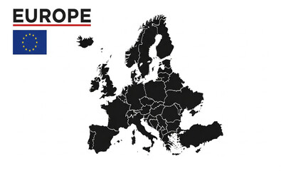 Europe map and EU flag on white background