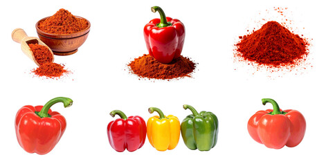 Bell Peppers and Paprika Powder Set Isolated on Transparent Background