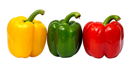 Yellow, Green, and Red Bell Peppers Isolated on Transparent Background