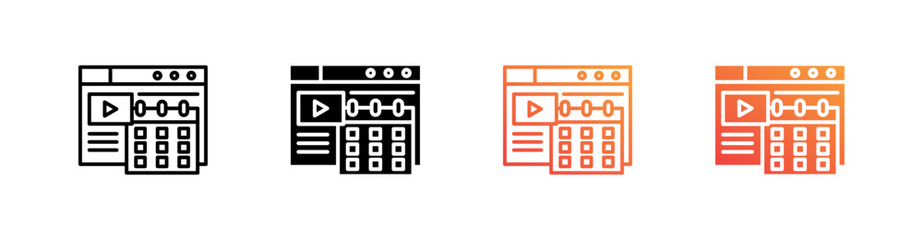 Content Calendar Multiple Style Icon Set Vector 
