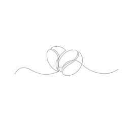 Abstract vector continuous simple line drawing icon of coffee beans in silhouette sketch on white background.coffee shop, minimalist coffee illustration