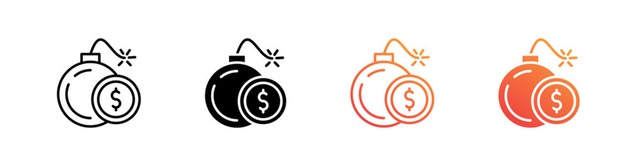 Debt Multiple Style Icon Set Vector 