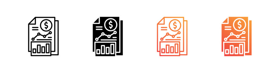 Finance Report Multiple Style Icon Set Vector 