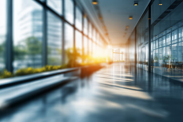 Elegant contemporary office space with motion blur and glass architecture — generative AI