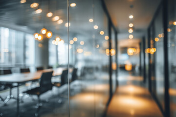 Elegant contemporary office space with motion blur and glass architecture — generative AI