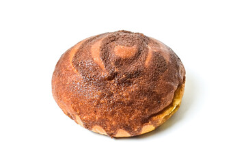 Close up view of coffee bun isolated on white background. Coffee bun bread home made. Mexican Coffee Bun. clipping path.