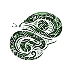Abstract snake curve tribal design in green