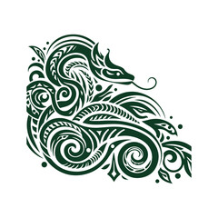 Abstract snake curve tribal design in green