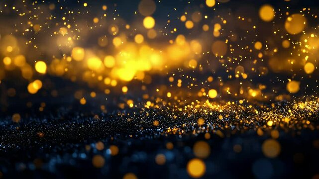 dark blue and gold sparkle bokeh particle background for video intro