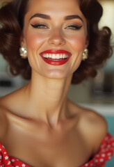 Woman smiling with bright red lipstick