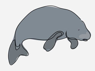 Dugong in continuous line drawing on a white background.