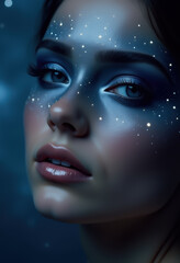 Woman with glittering star face makeup