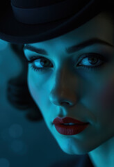 Person wearing hat in blue light
