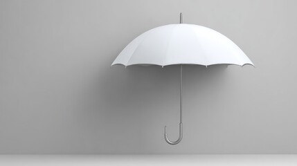 Minimalist White Umbrella Hanging on a Plain Wall for Interior Decor, Rain Protection, and Symbolic Representation of Shelter and Safety in Everyday Life