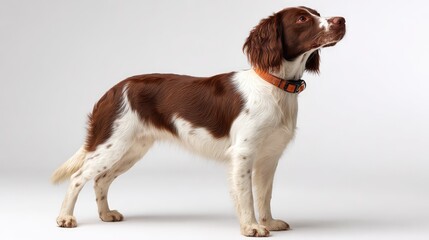 Playful Spaniel Dog Standing Proudly in a Studio Setting with Natural Light Highlighting Its Beautiful Coat and Expressive Eyes, Perfect for Pet Lovers and Animal Enthusiasts