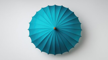 Stunning Top-Down View of a Vibrant Turquoise Umbrella Showcasing its Unique Design and Rich Texture on a Clean, Minimalistic Background