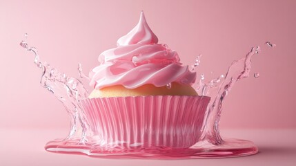 Floating cupcake with translucent gelatin topping, artistic representation of food generative ai