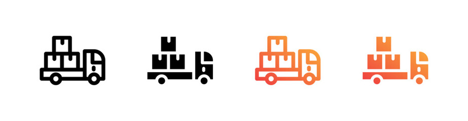 Cargo Truck Multiple Style Icon Set Vector 