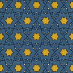 Vibrant geometric pattern featuring a repetitive arrangement of star shapes in bright yellow