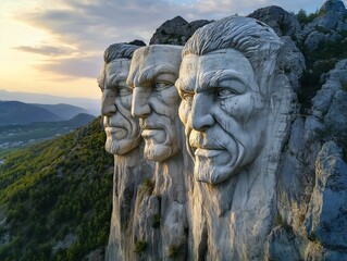 Fototapeta premium stone faces mountainside weathered rock majestic sculpture imposing figures