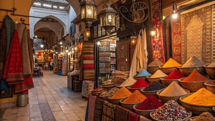 Colorful spices and goods at a market in marrakech morocco shop