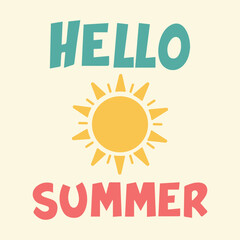 Minimal hello summer illustration with sun icon