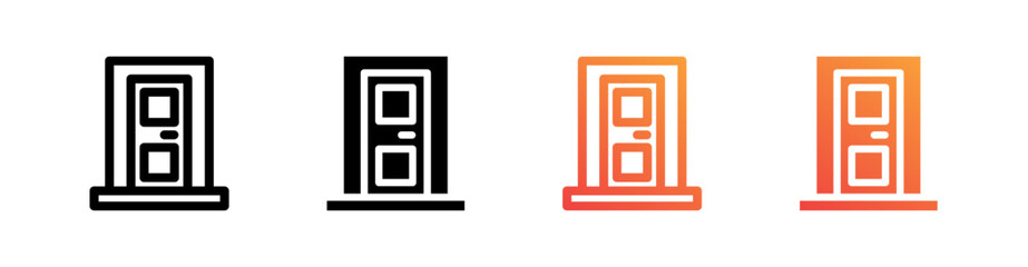 Closed Door Multiple Style Icon Set Vector 