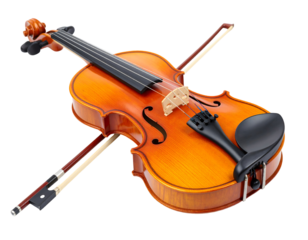 Violin and bow against black backdrop