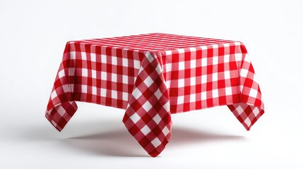 Obraz premium Vibrant Red and White Checkered Tablecloth on a Simple Table, Perfect for Picnics, Parties, and Outdoor Dining Experiences with a Classic Touch